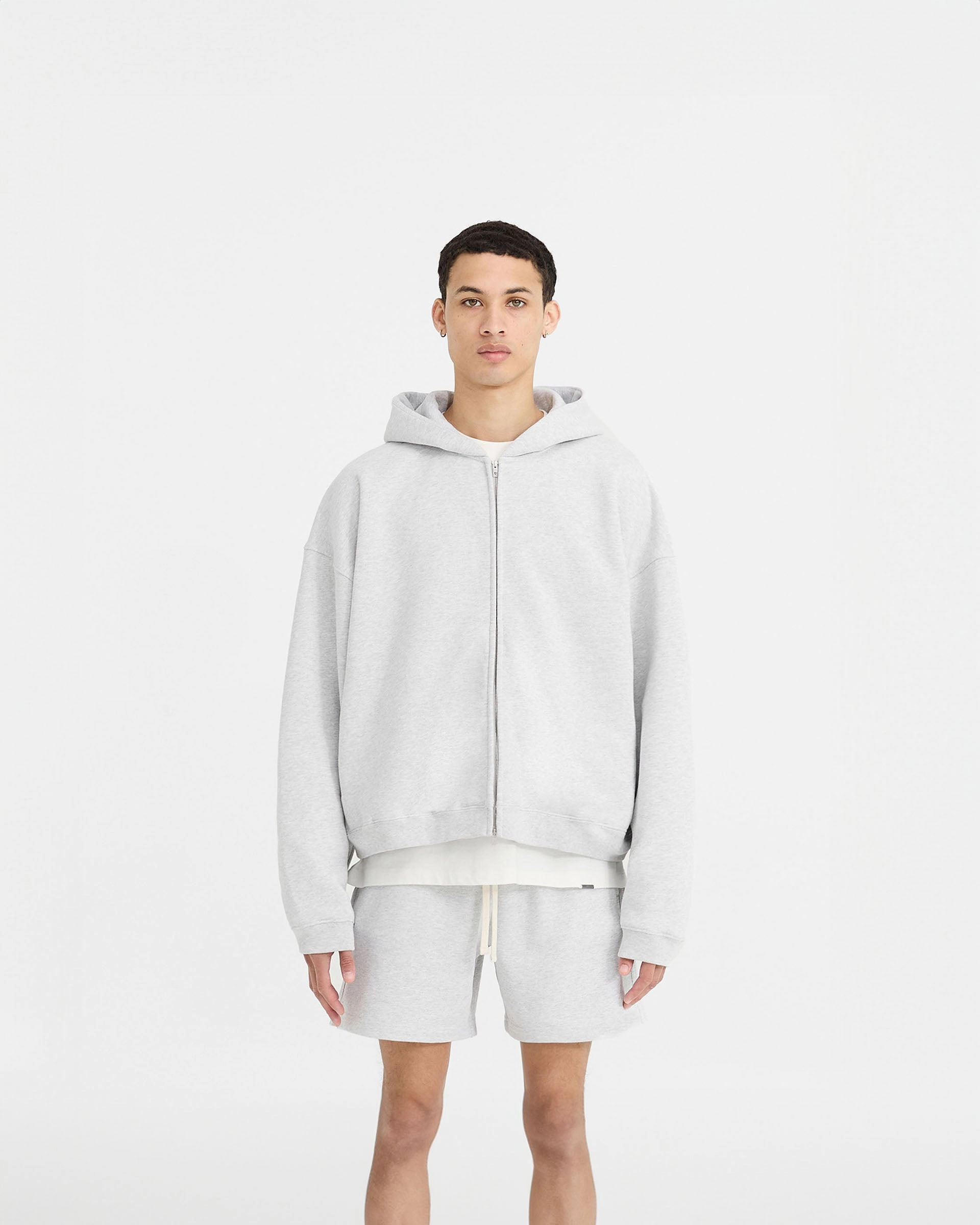 Initial Boxy Zip Through Hoodie - Ice Grey Marl Eco Conscious Material