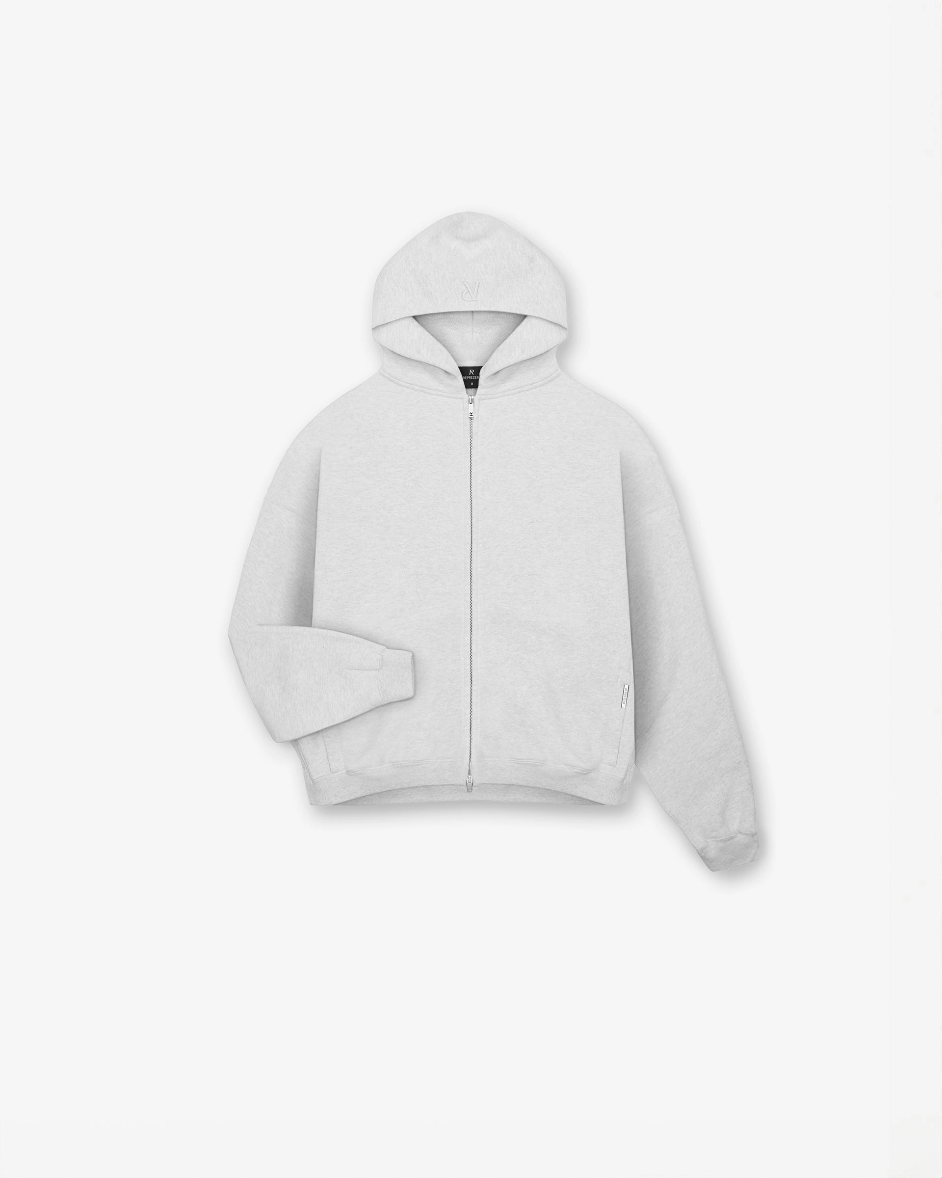 Recycled Polyester Blend Initial Boxy Zip Through Hoodie - Ice Grey Marl