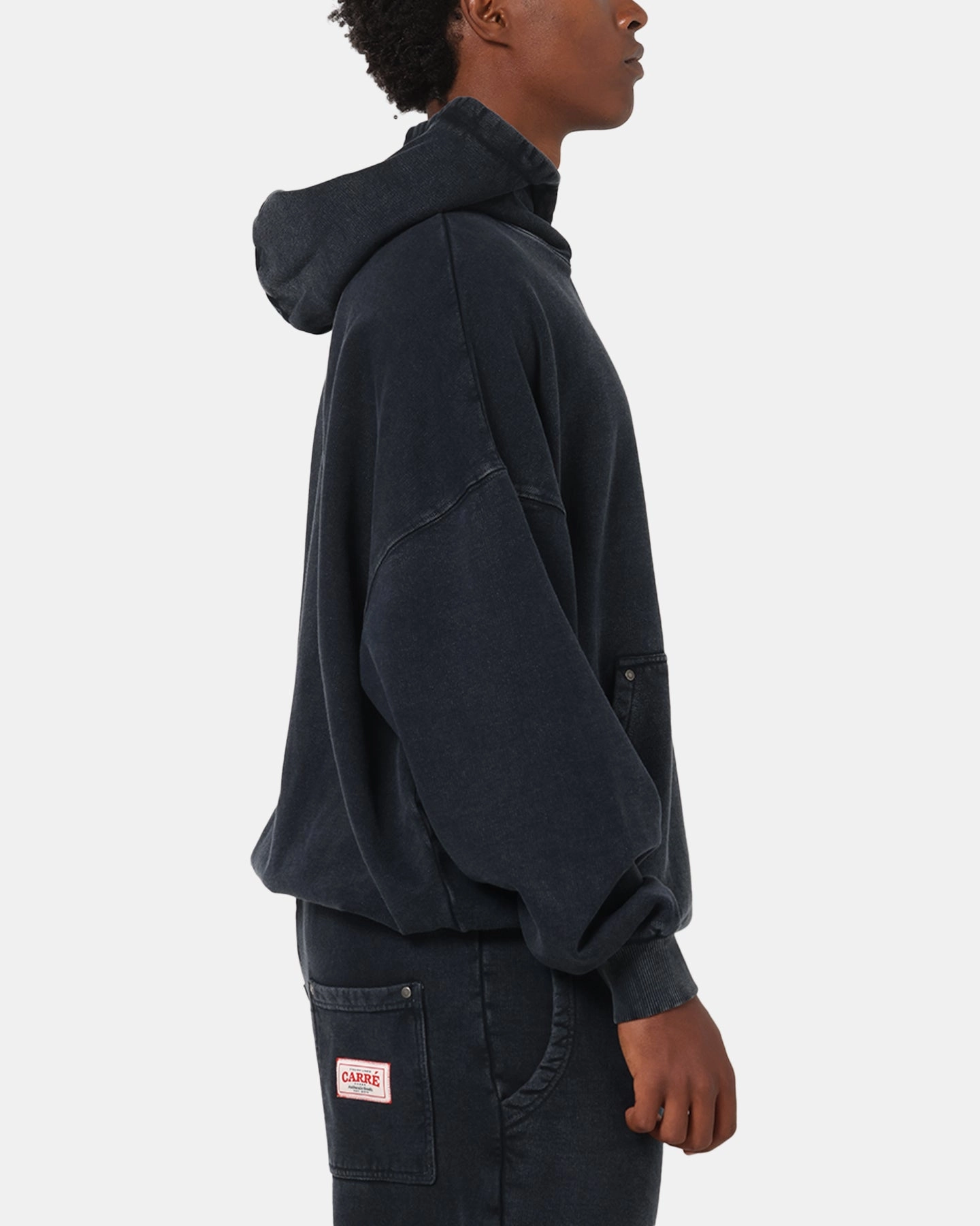 Ribbed Trims Carre Rivet Hoodie Charcoal