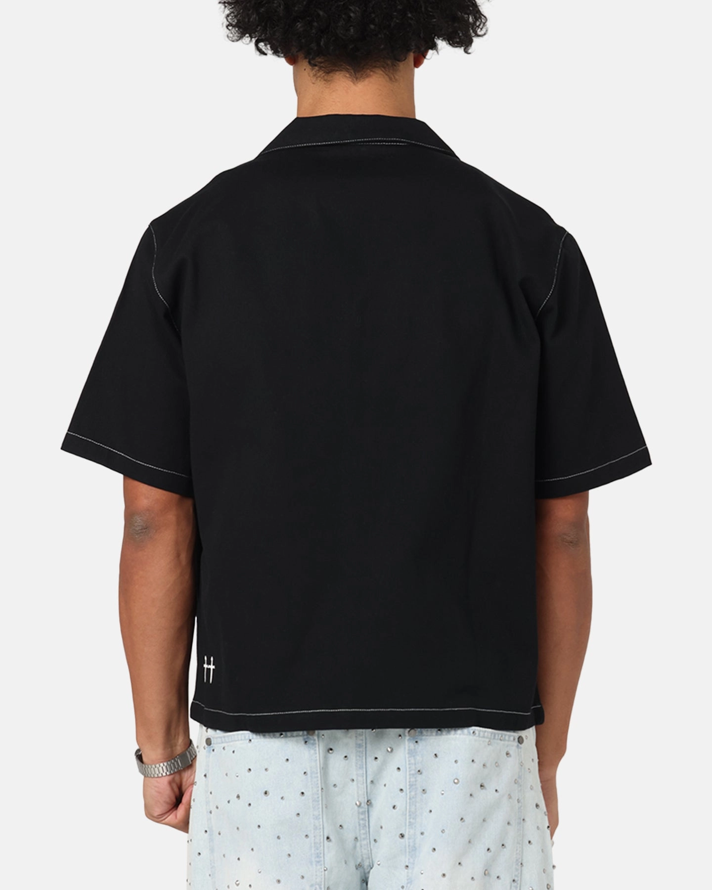 WrinkleResistant Cloth Saint Morta Fray Contrast Button Up Shirt Contrast Black