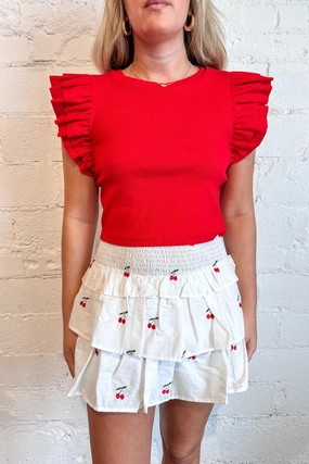 Cherry Embroidered Poplin Mini Skort Poolside Wear