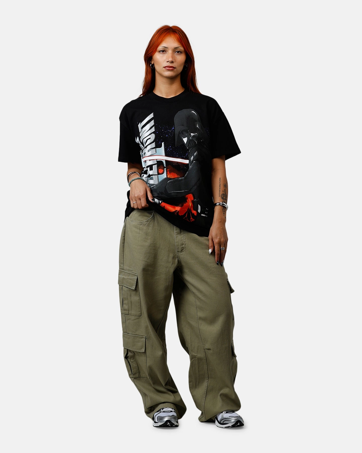 Contrast Stitch Accent Printed Blouse 73 Studio Star Wars Darth Vader Battlefront II T-Shirt Black