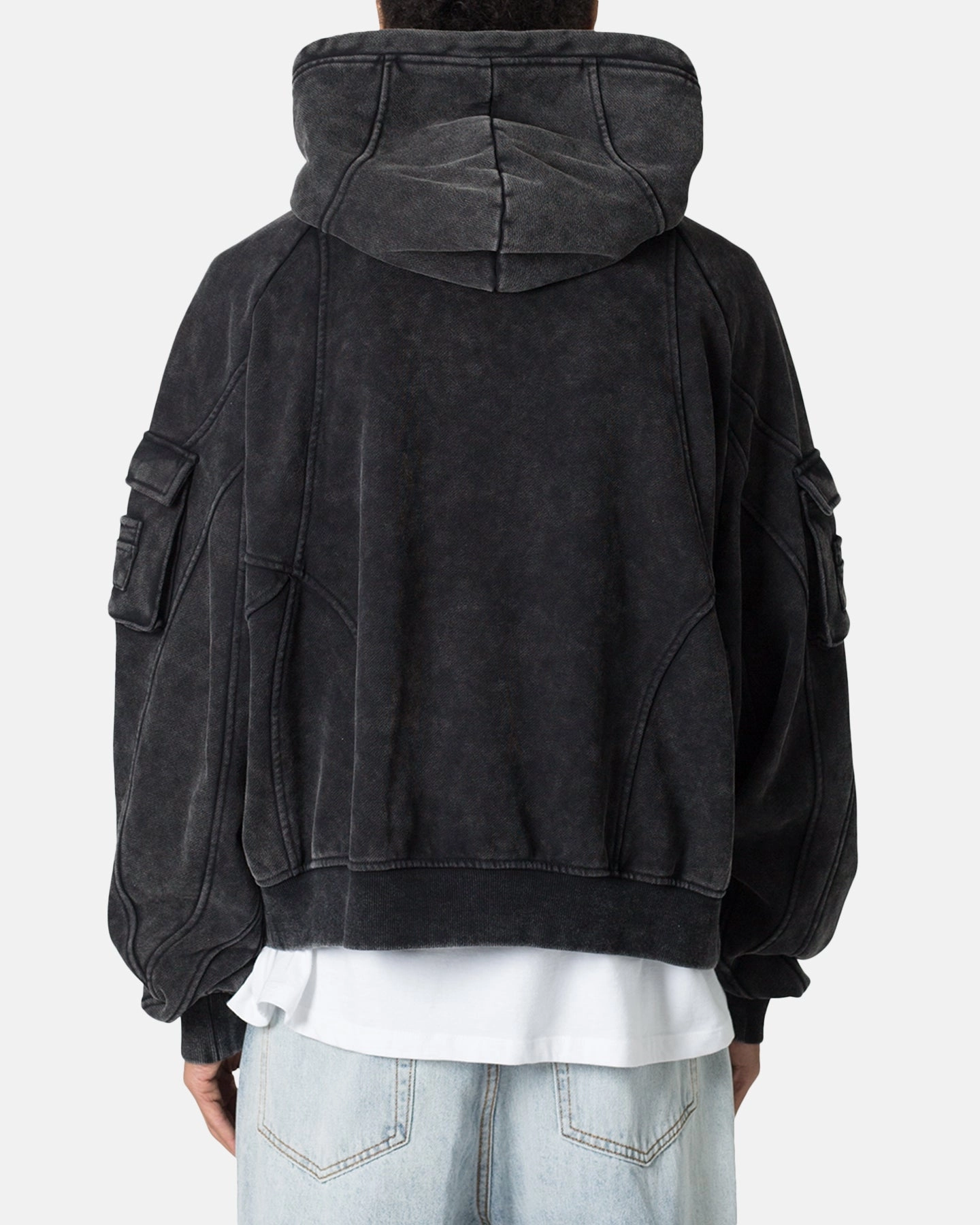MNML Pocket Hoodie Charcoal Grey Grid Texture Fabric