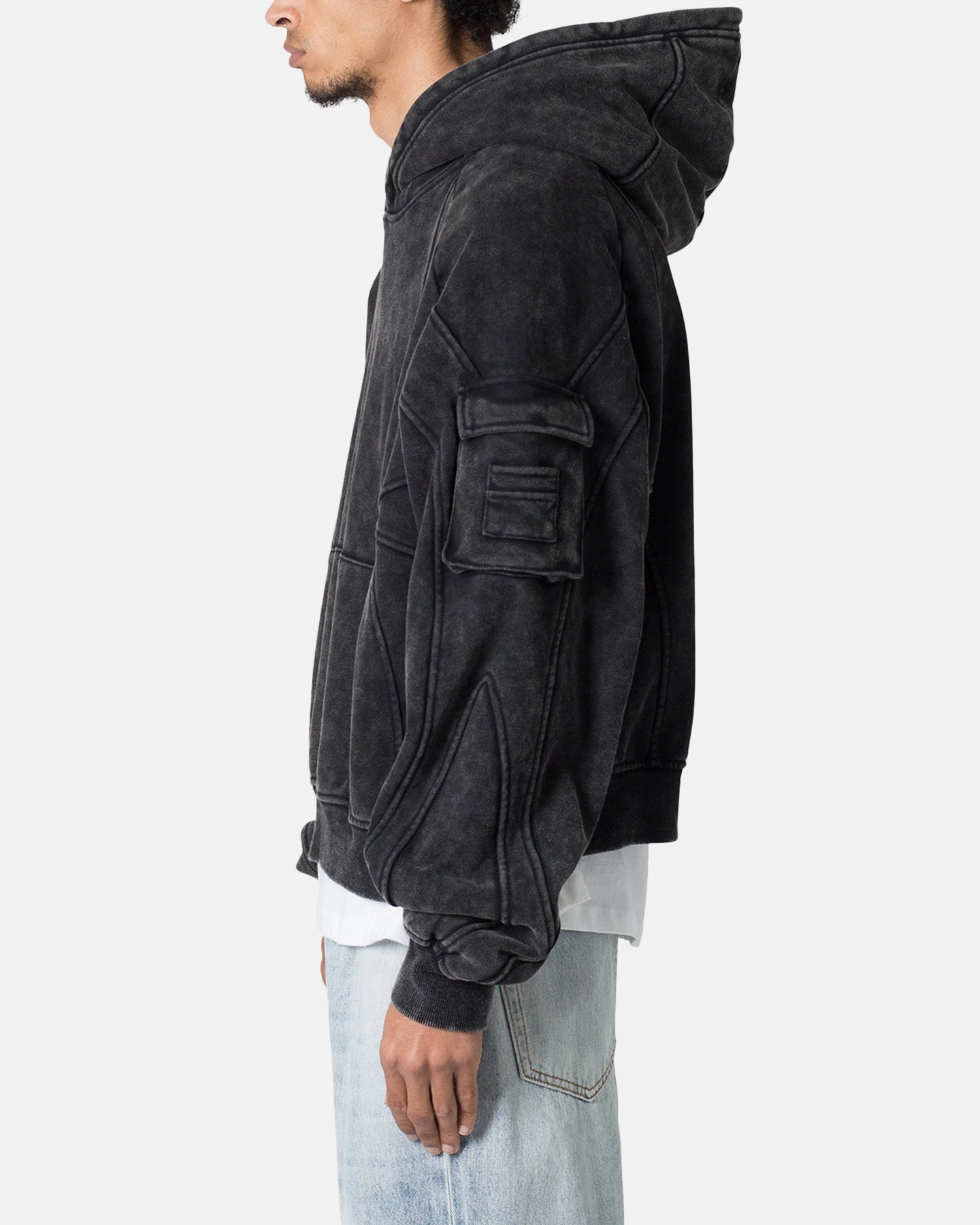 Reflective Accent Stripes MNML Pocket Hoodie Charcoal Grey