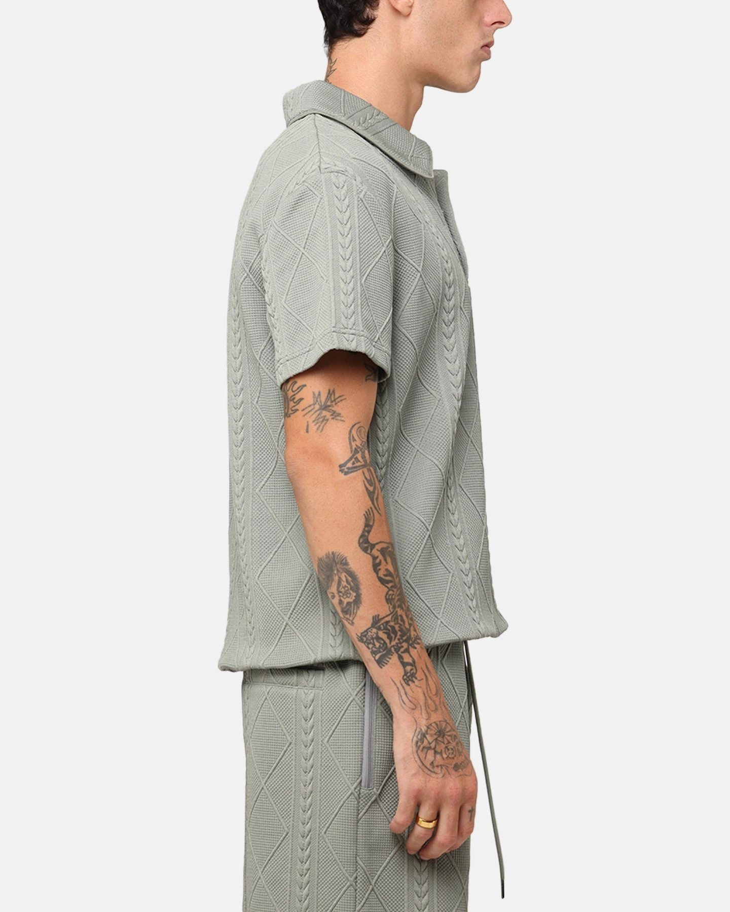 XXIII Danny Knit Polo Shirt Olive Ribbed Hem