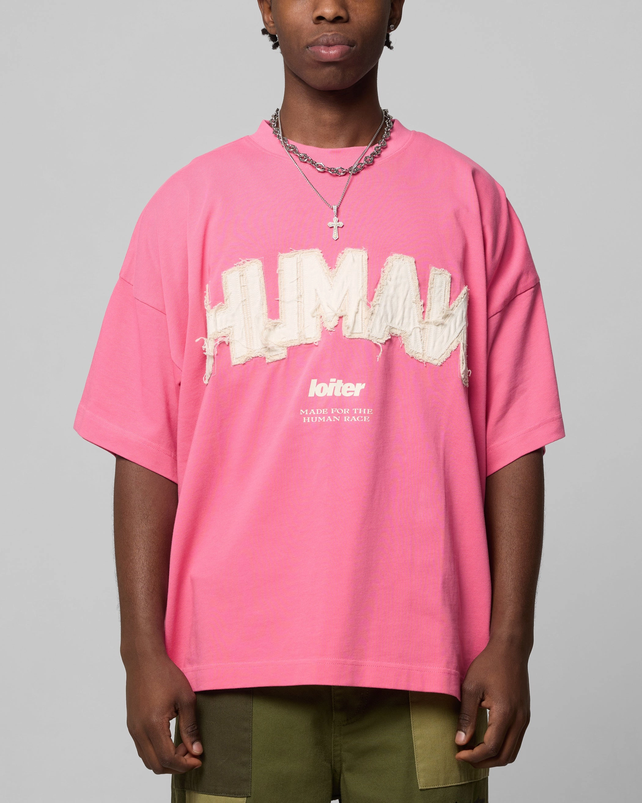 ElasticTrimming Loiter Human Box T-Shirt Pink