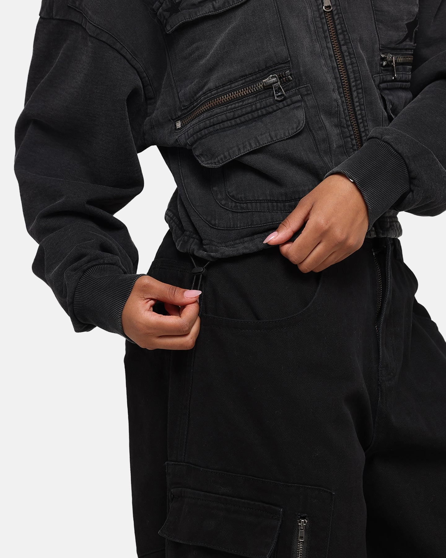 Loiter Women's Utility Cropped Hoodie Washed Black Hidden Zipper