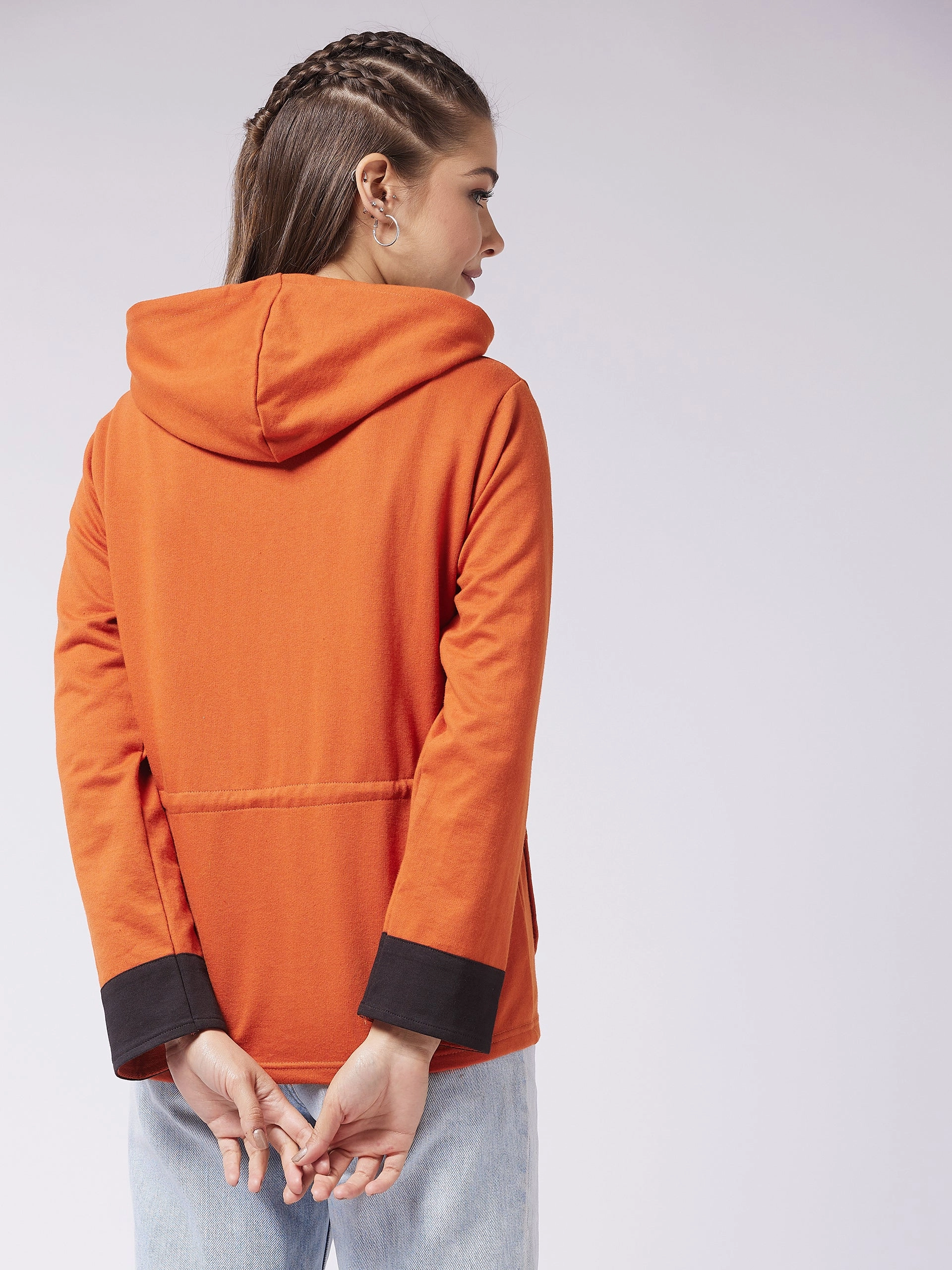 HiddenPockets Women's Multicolored-Base-Rust Hooded Full Sleeve Solid Waist Tie-Up Regular Jacket