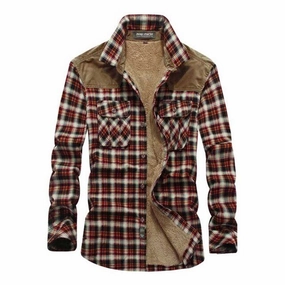 Reinforced Shoulder West Louis? Designer Winter Fleece Lumberjack Plaid Shirt