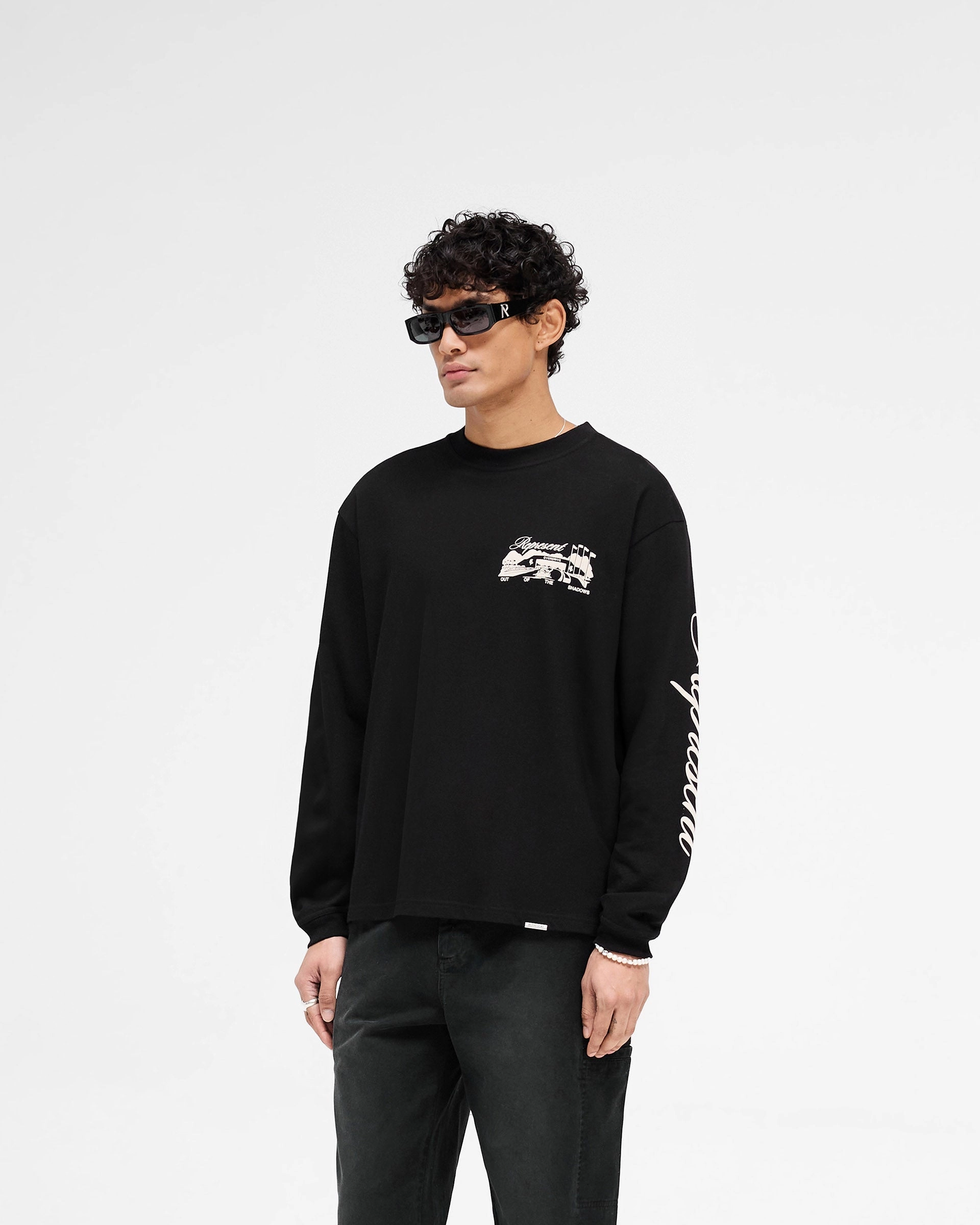 Soft Cotton Feel Raceway Long Sleeve T-Shirt - Jet Black