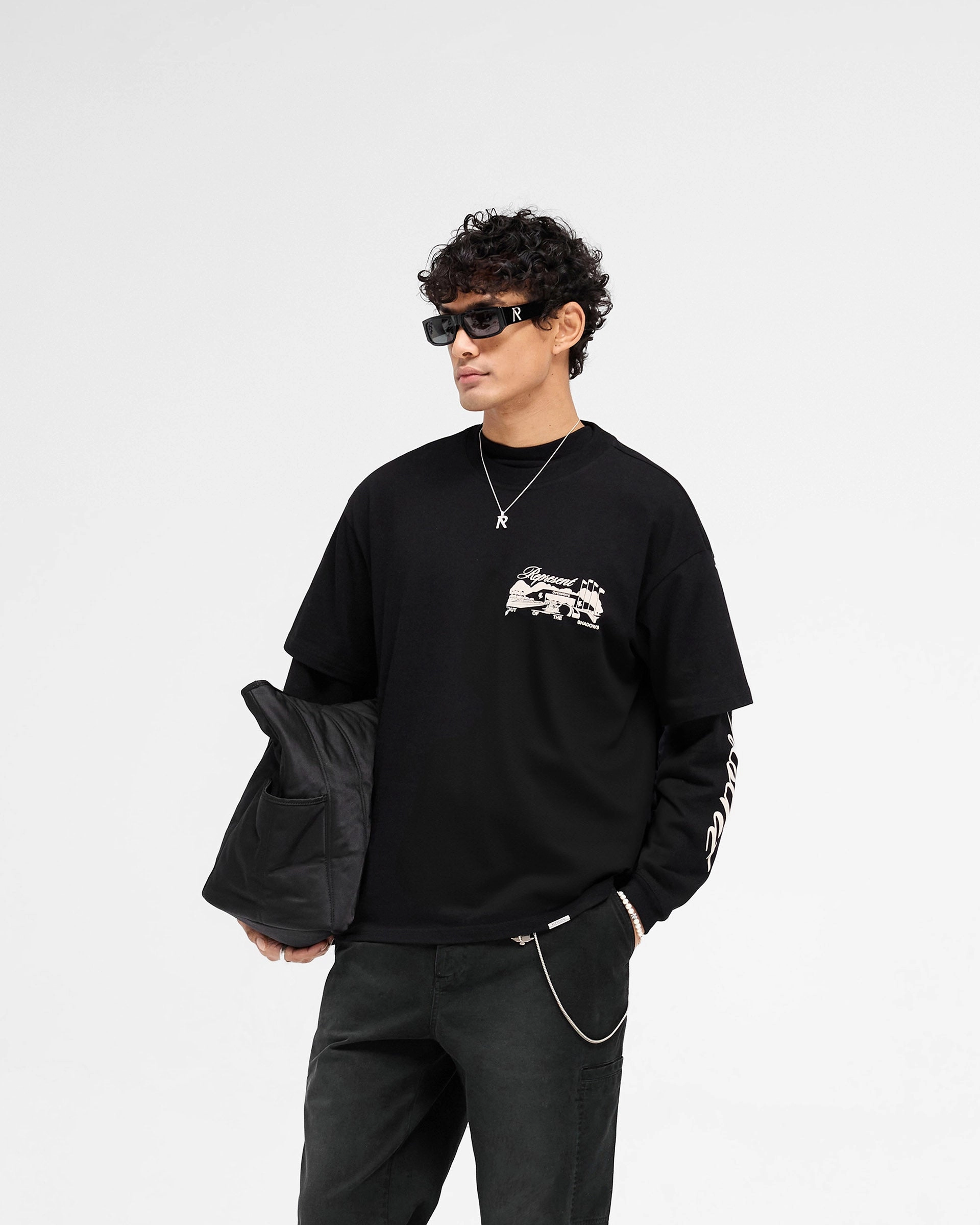 Holiday Outfit Style Classic Layer Wear Raceway T-Shirt - Jet Black