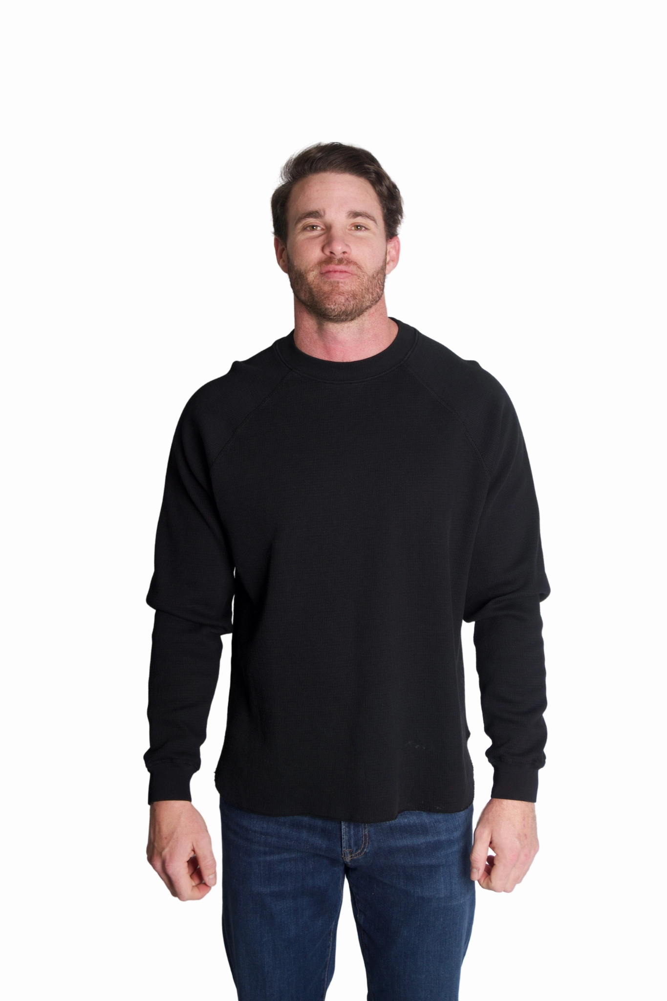Reinforced Hems Flexible Ribbing Raglan Mock Neck in Black