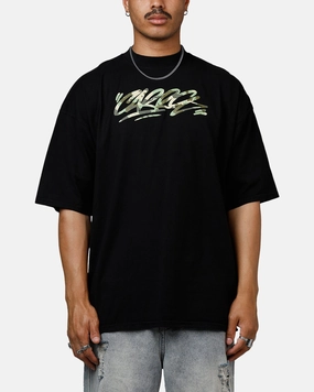 Carre Camo Script T-Shirt Black DroppedShoulder