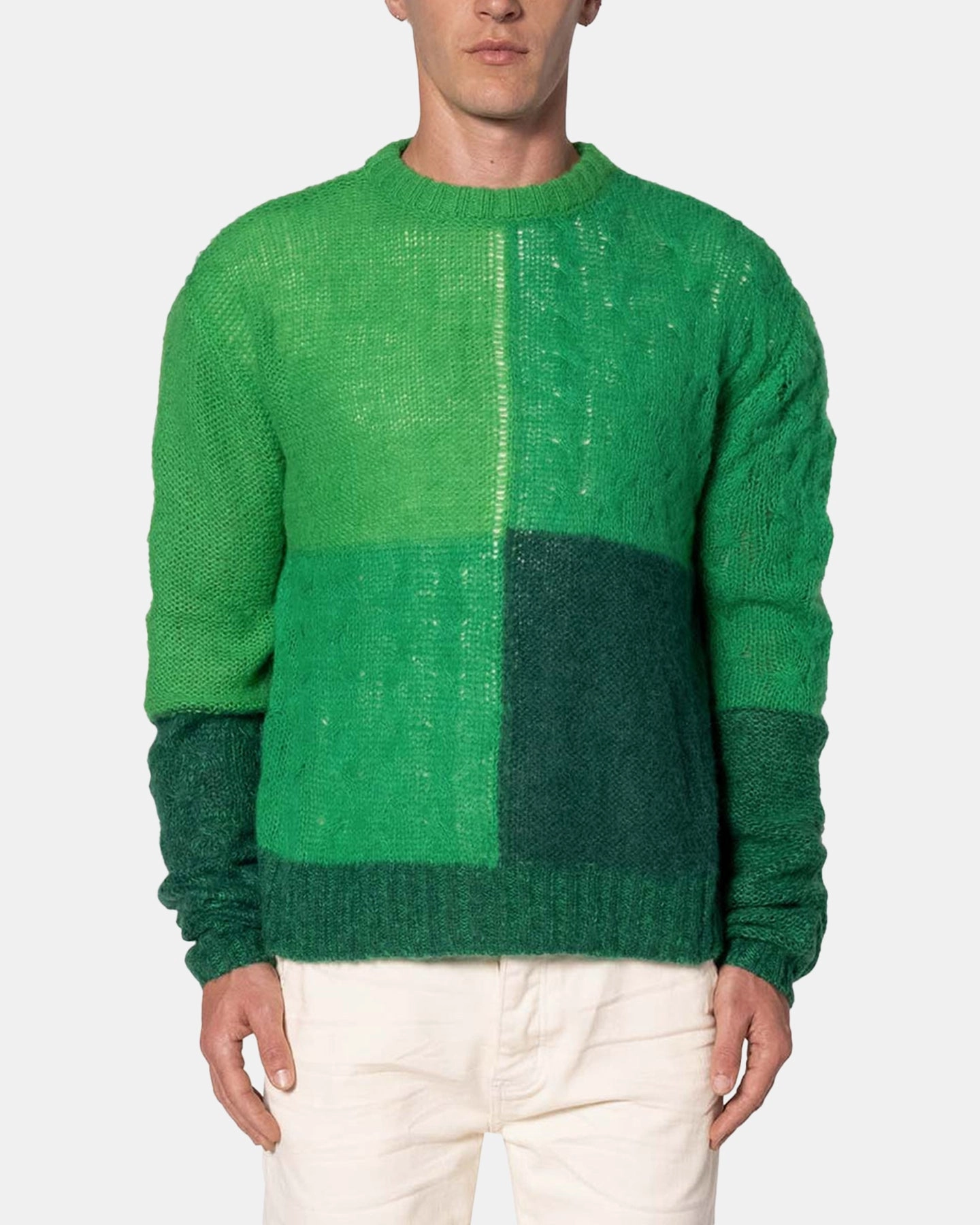 DoubleLayered MNML Open Knit Square Sweater Green