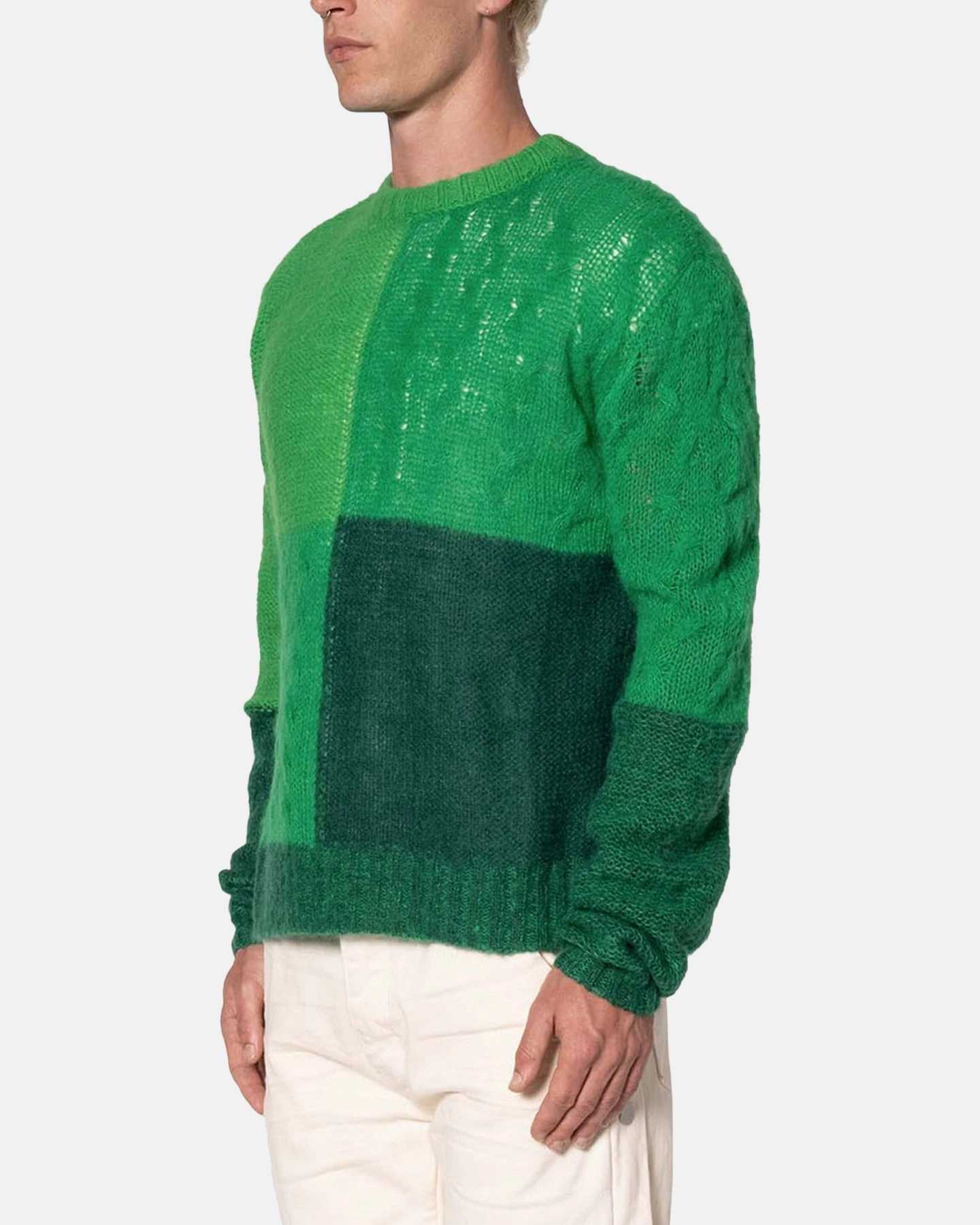 NonFade Dye NonRestrictive Armholes MNML Open Knit Square Sweater Green