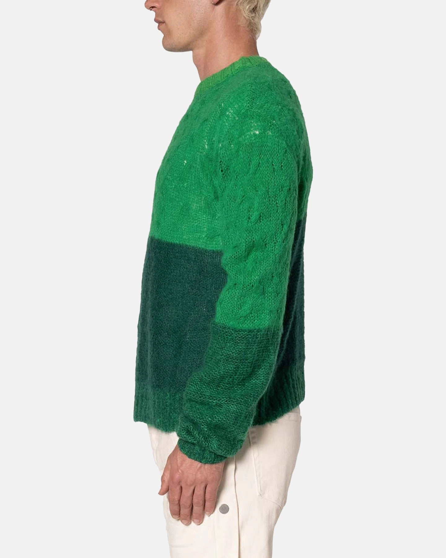 MNML Open Knit Square Sweater Green ButtonFront ResilientStretch