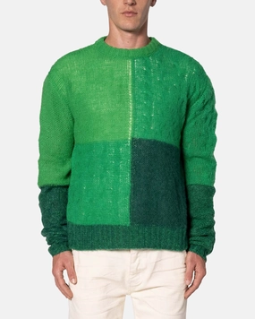 DoubleLayered MNML Open Knit Square Sweater Green