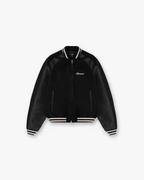 Anti Static Lining Raglan Varsity Jacket - Black