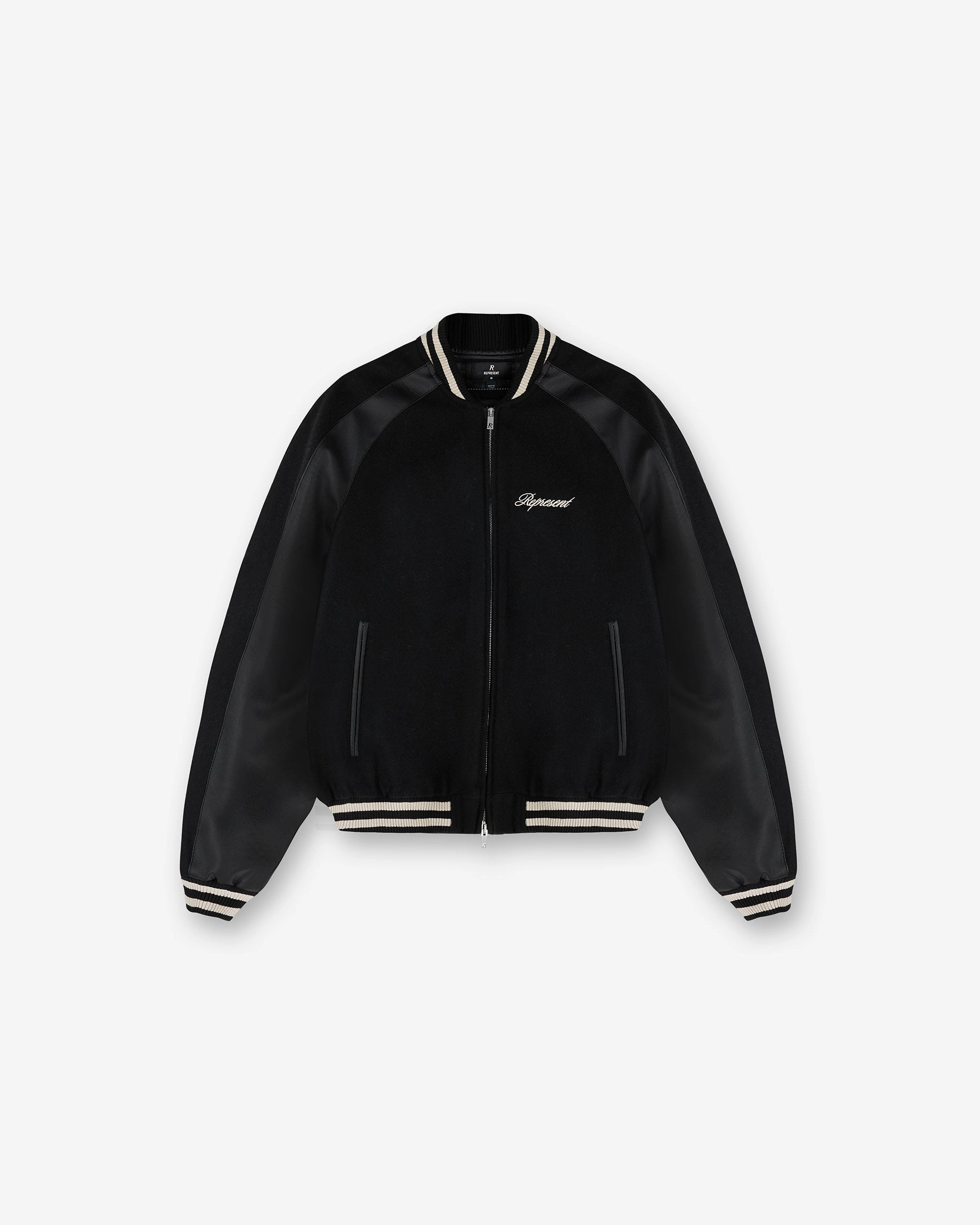 Anti Static Lining Raglan Varsity Jacket - Black