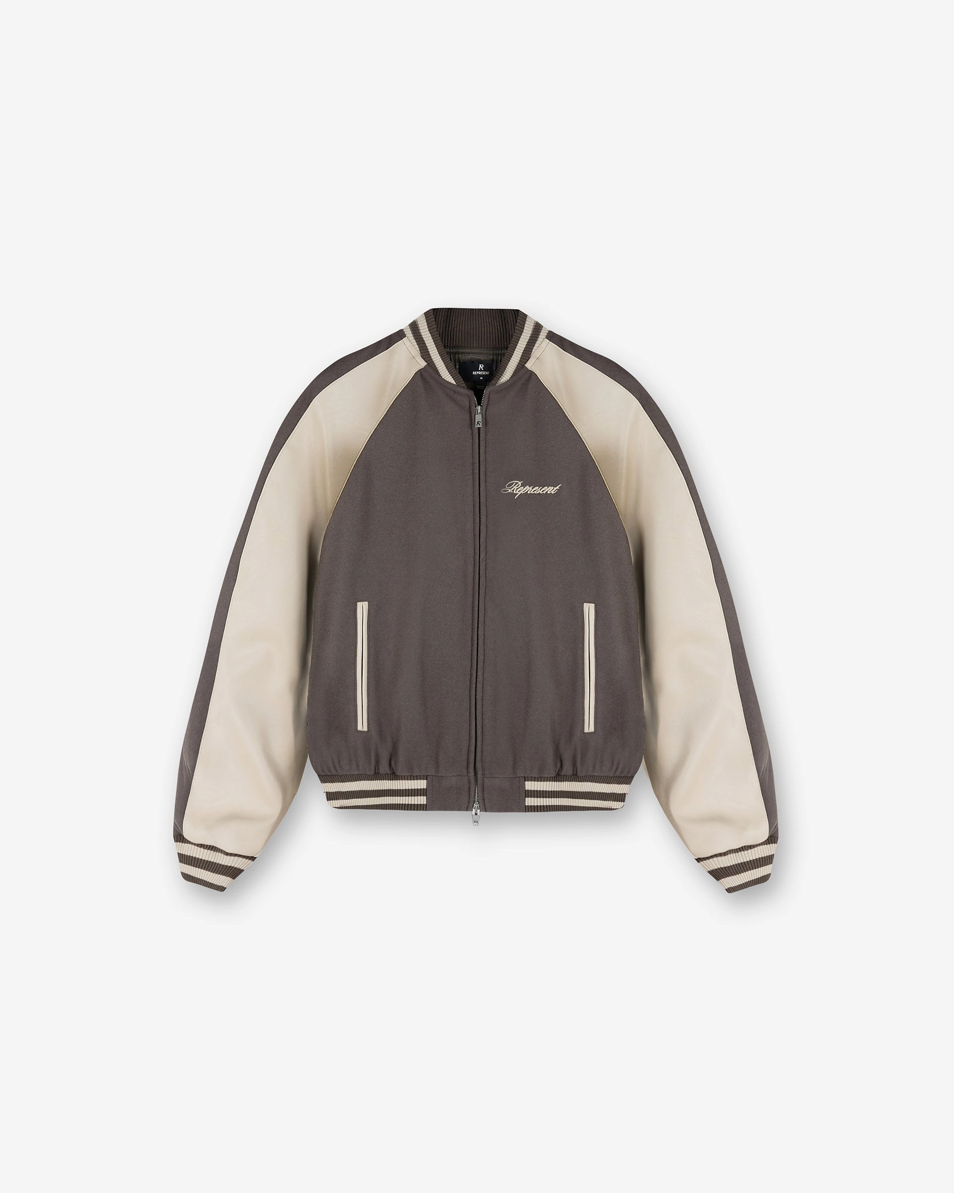 Low Profile Insulation Sustainable Material Raglan Varsity Jacket - Stone