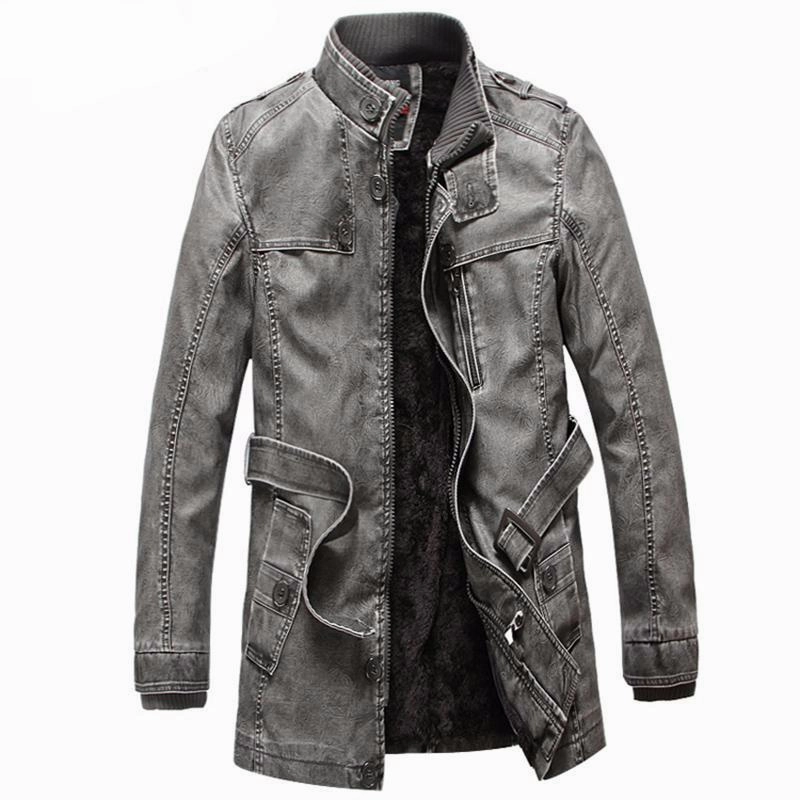 PocketPlacement Old Style West Louis? Winter PU Moto Long Leather Jacket