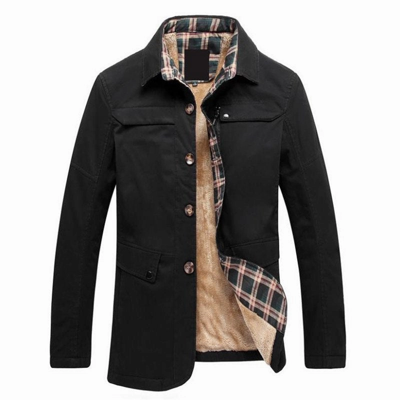 West Louis? Solid Business Cotton Coat Button Fastenings Textured Finish