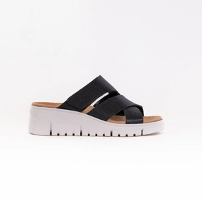 Vionic Uptown Sunset Wedge Sandal (Women's) - Black Leather Light Breathable