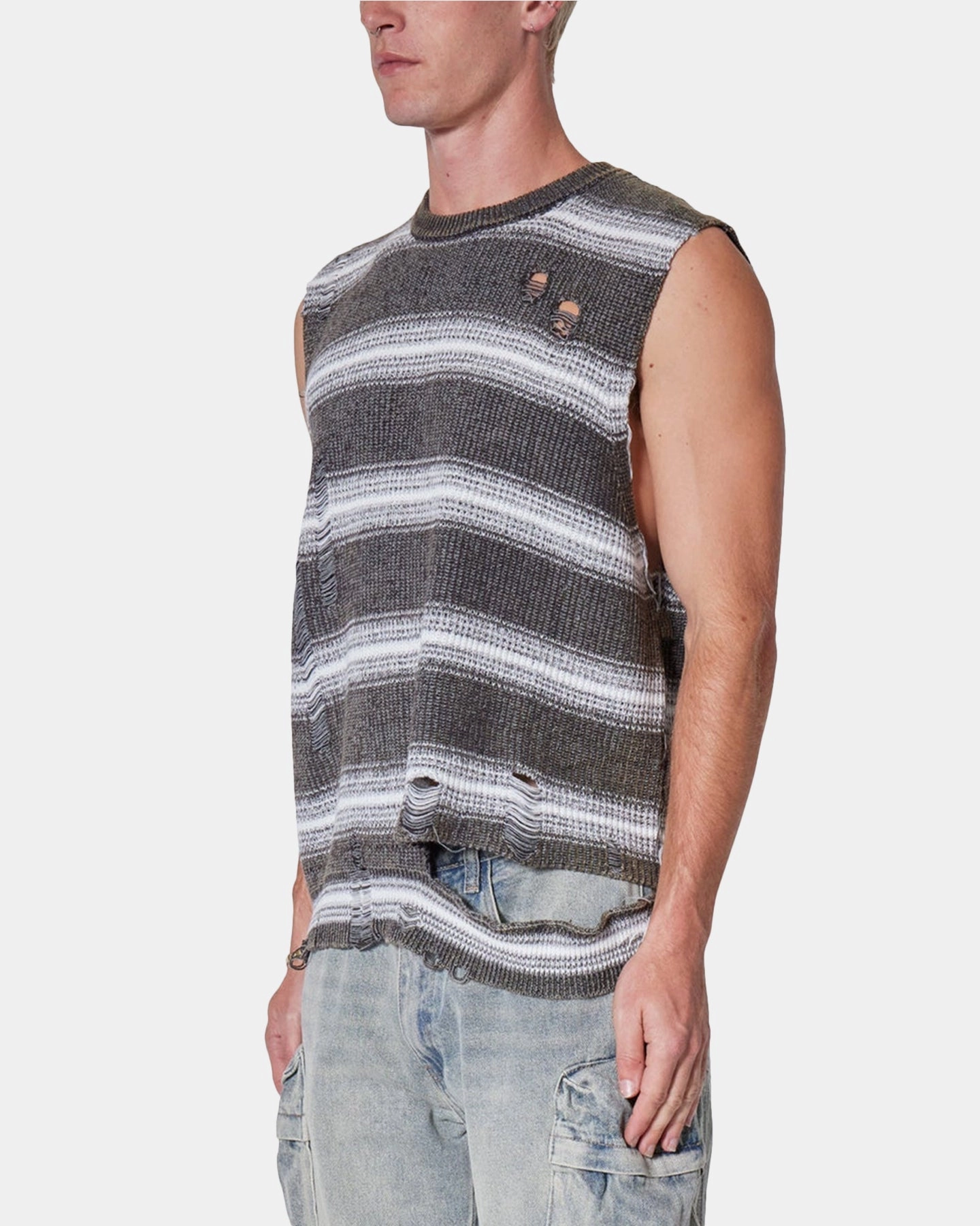 MNML Destroyed Pullover Shirt Black/White RollUpSleeves