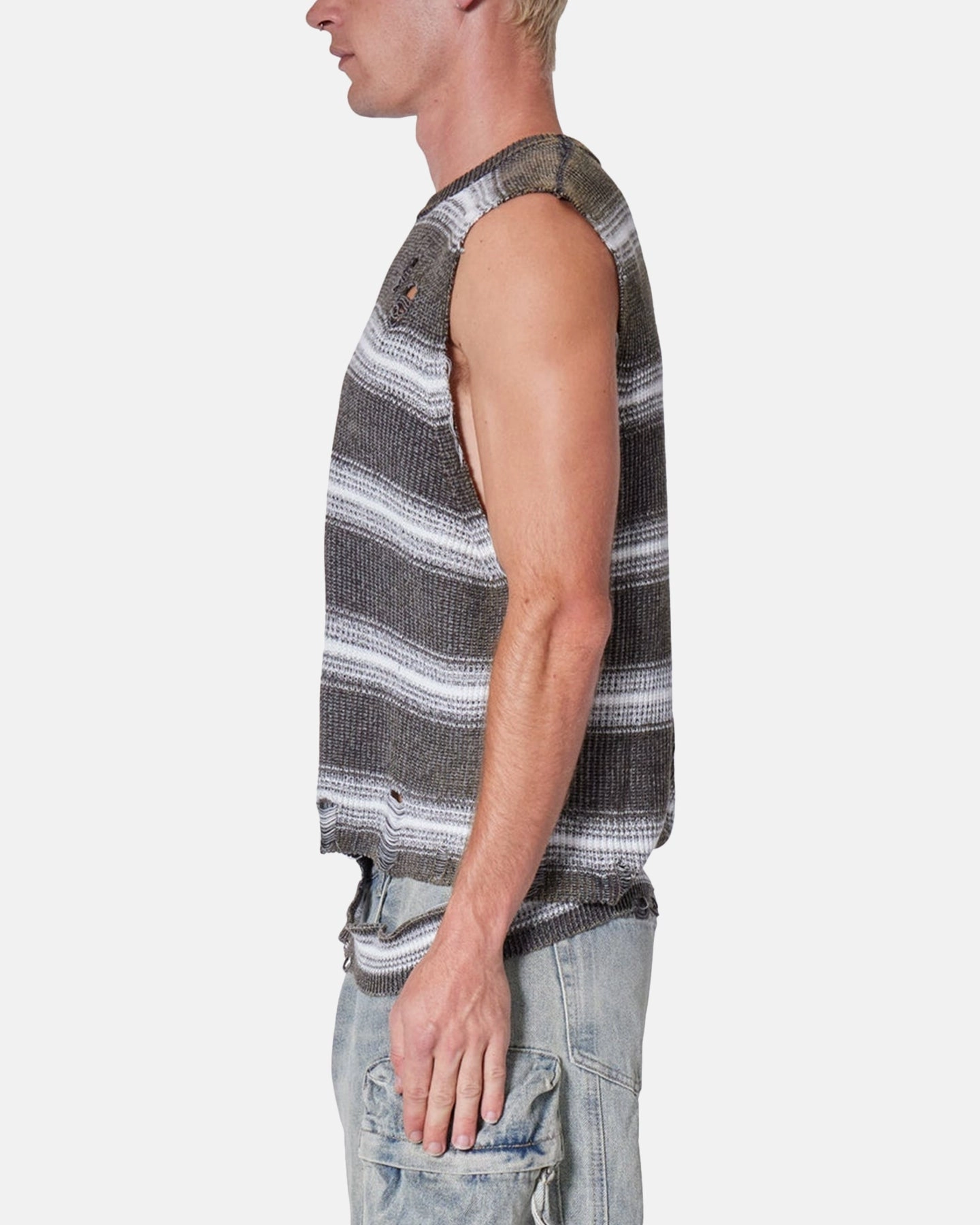 Eco Friendly Fabric MNML Destroyed Pullover Shirt Black/White