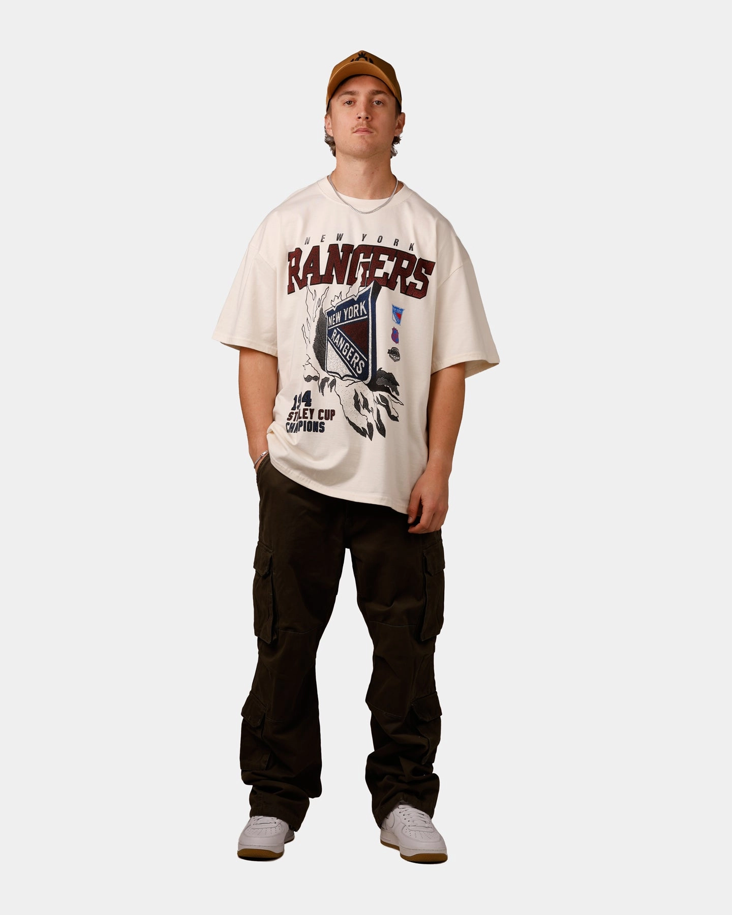 Culture Kings New York Rangers Vintage T-Shirt Off White YarnDyeStripe SlimFit