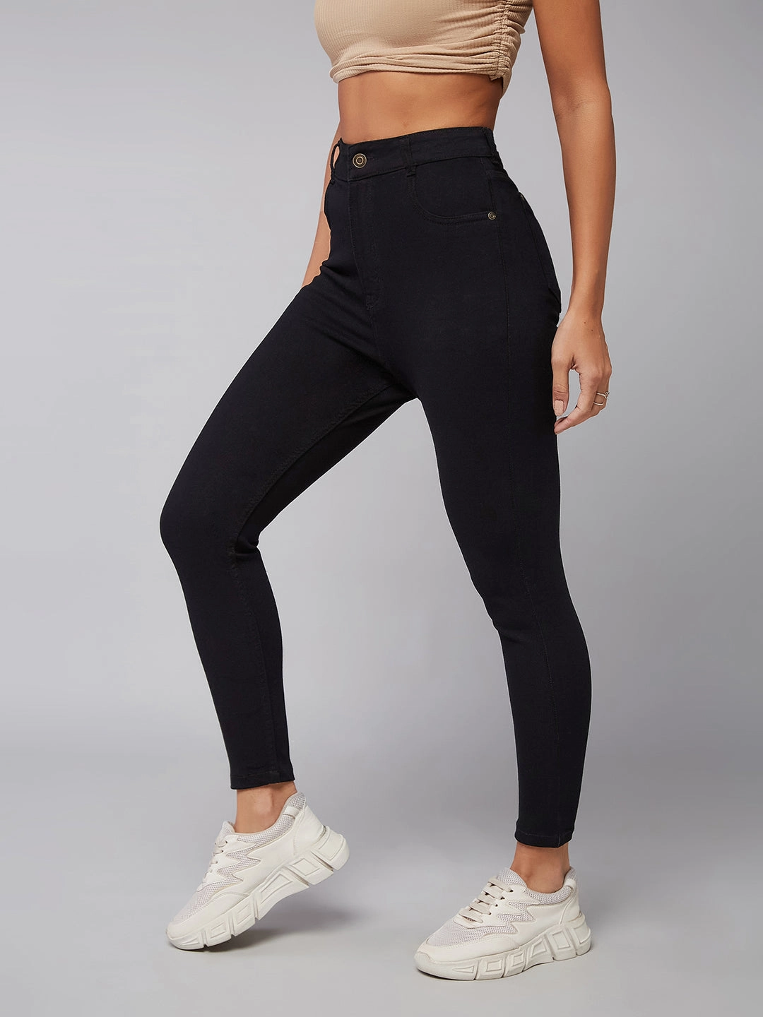 24/7 Comfort Black Skinny-Fit High-Rise Cropped-Length Stretchable Denim Jeans Closet Staple Layered Look