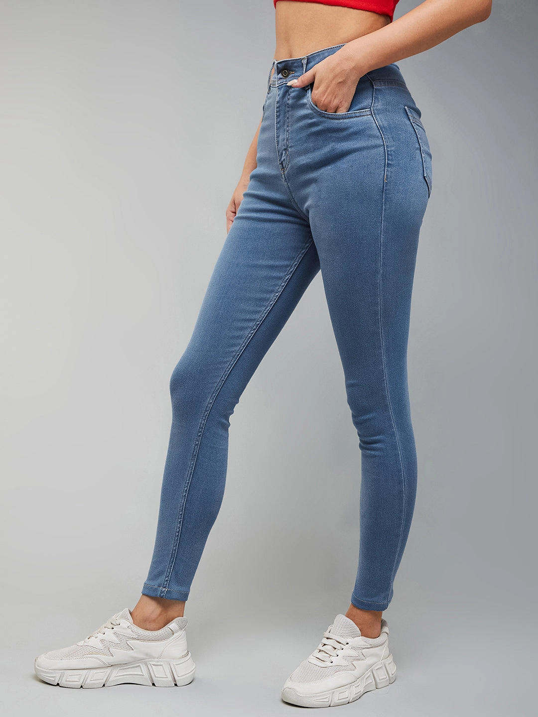 Urban Uniform Flexible Waistband Construction CHASEstretch? Blue Skinny High-Rise Cropped Denim Jeans