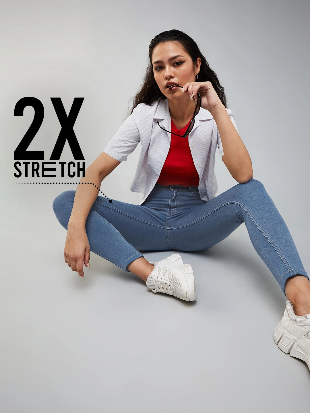 CHASEstretch? Blue Skinny High-Rise Cropped Denim Jeans Night Out Traveler Gear Stylish