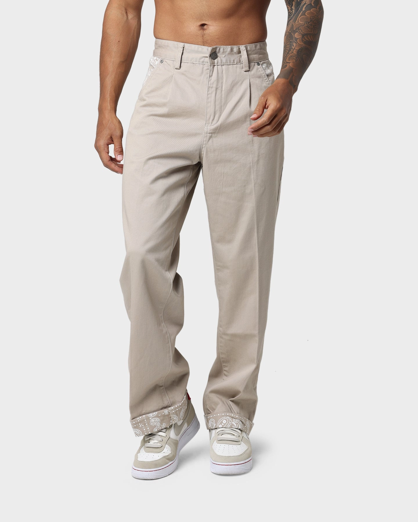 Heat Control Linen blend Carre Bandana Ultra Relaxed Chino Pants Stone