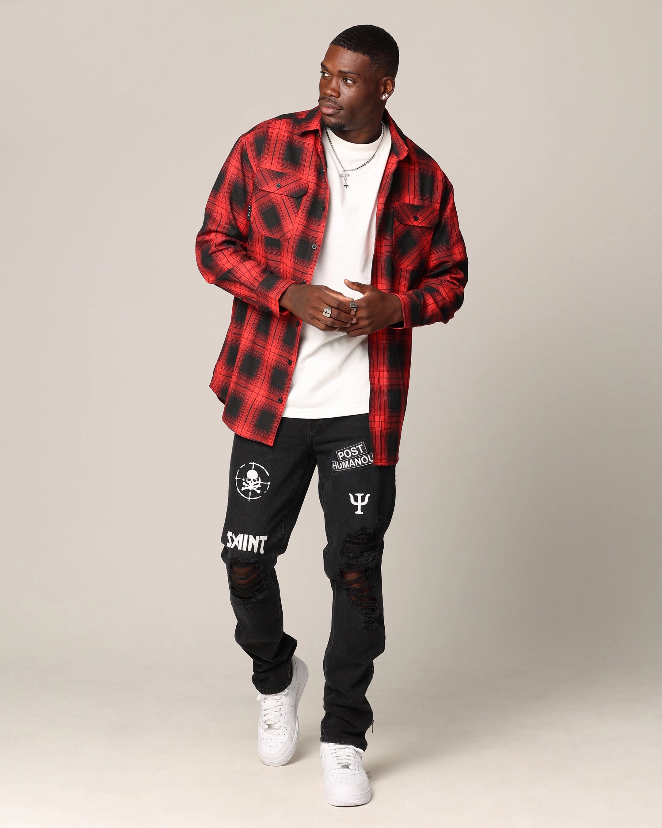 Saint Morta Icon Flannel Shirt Red/Black AntiStaticTreatment ThermalRegulating