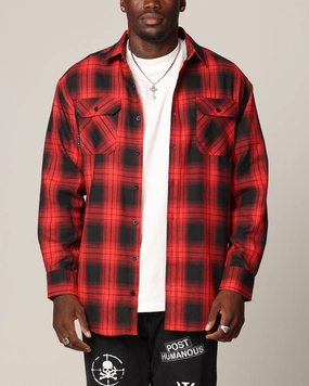 All Purpose Casual Cut Saint Morta Icon Flannel Shirt Red/Black