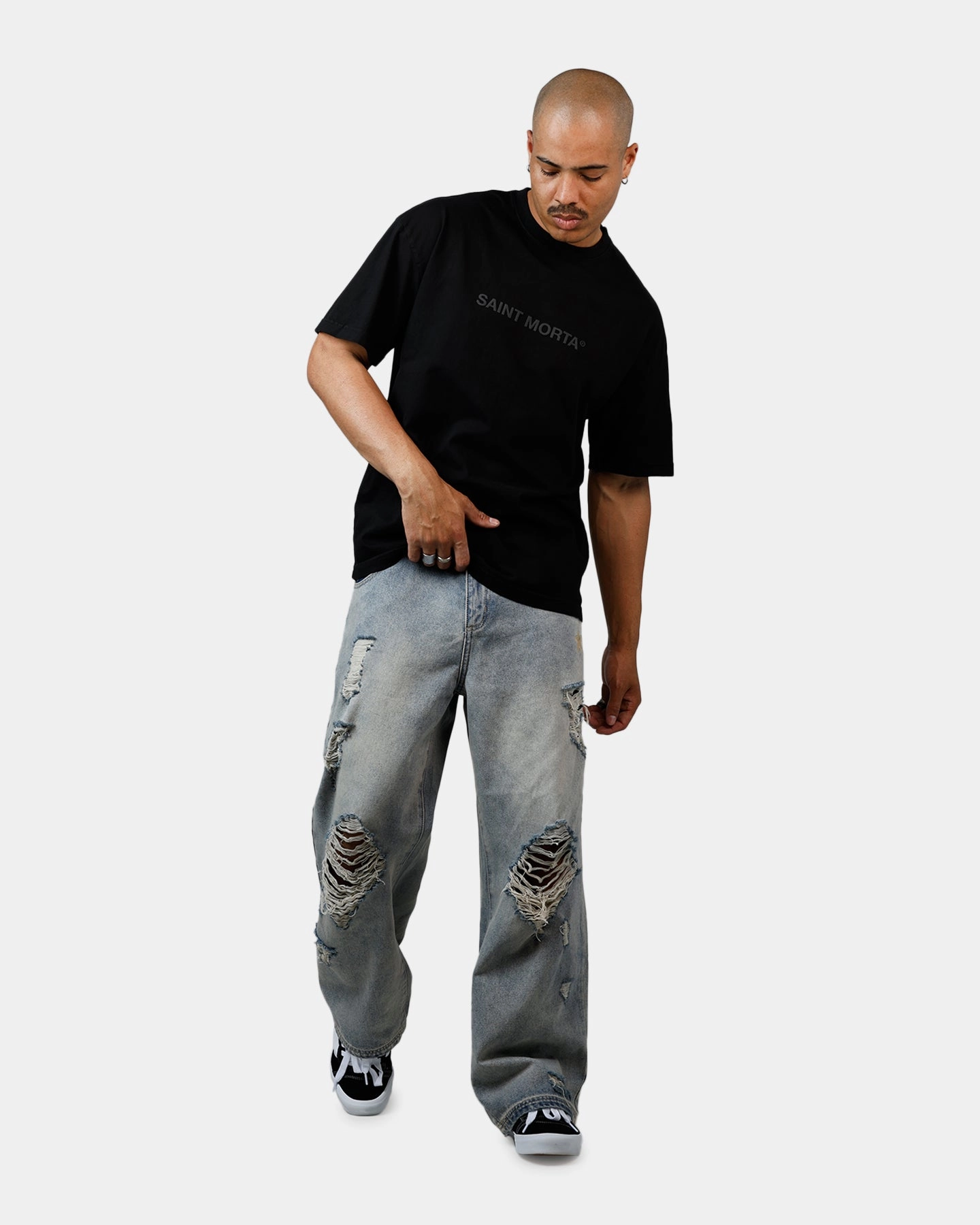 DoubleLayeredShoulders Quick Dry Blend Saint Morta Memoriam Drop Shoulder T-Shirt Black