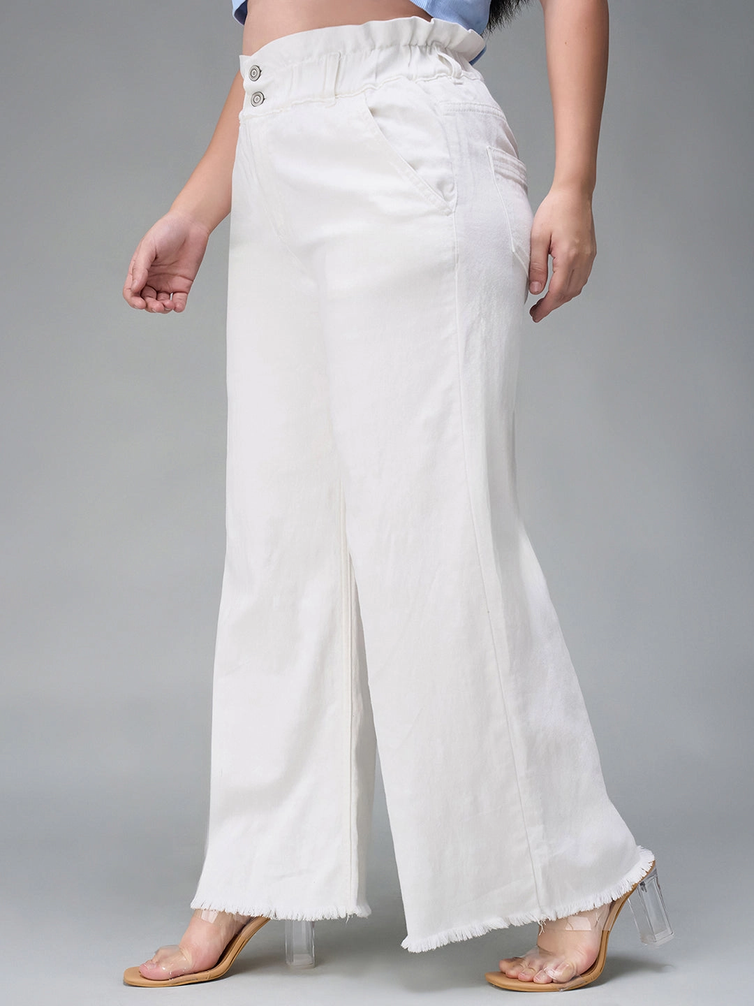 Clean Detail 24/7 Comfort White Flared High-Rise Ankle length Stretchable Denim Jeans