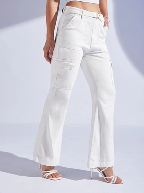 Women's White Wide Leg High-Rise Stretchable Denim Jeans Everyday Piece