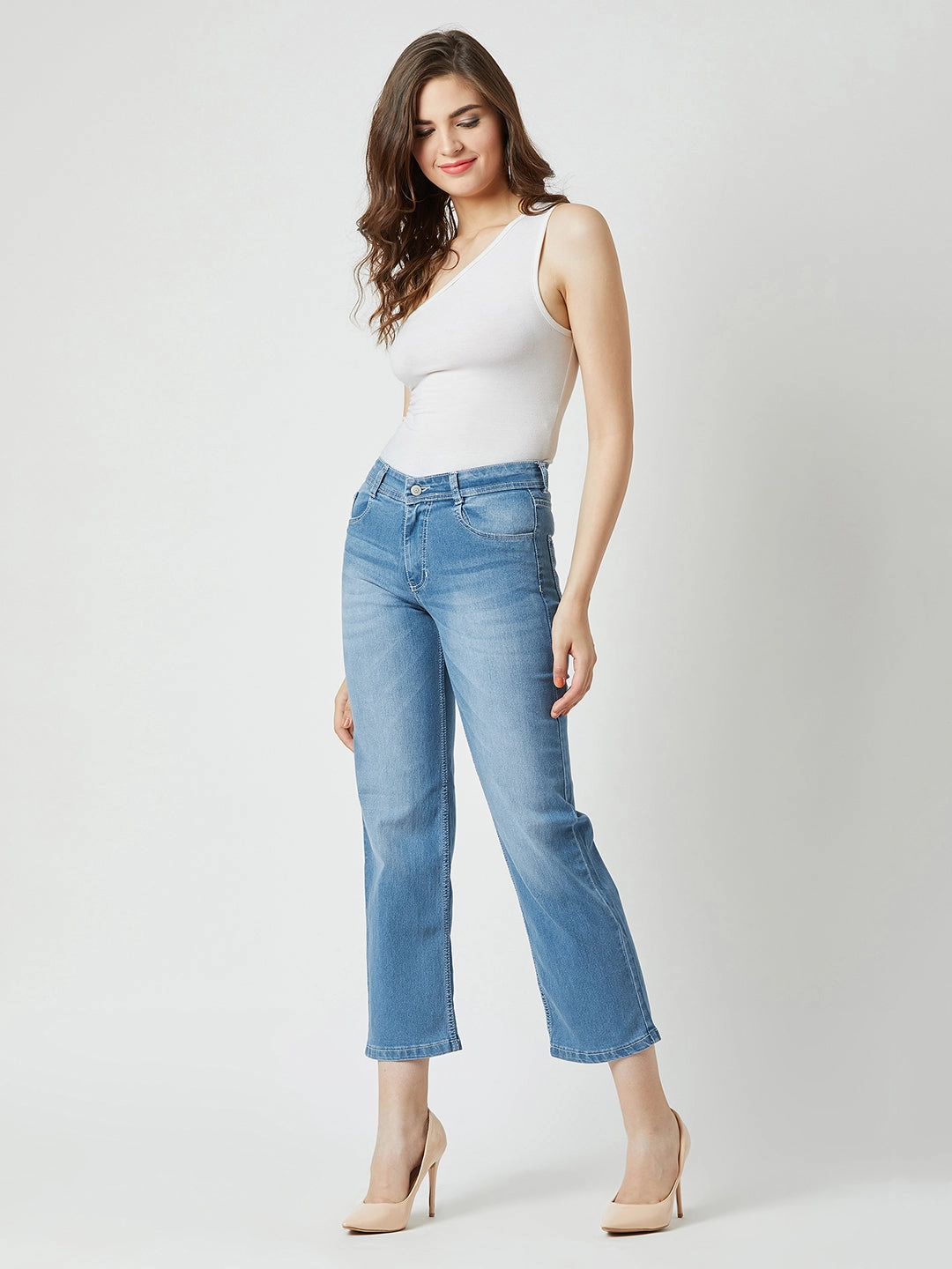 24/7 Comfort Light Blue Wide-Leg fit Mid-Rise Stretchable Denim Jeans Lifestyle Piece Unisex Fit