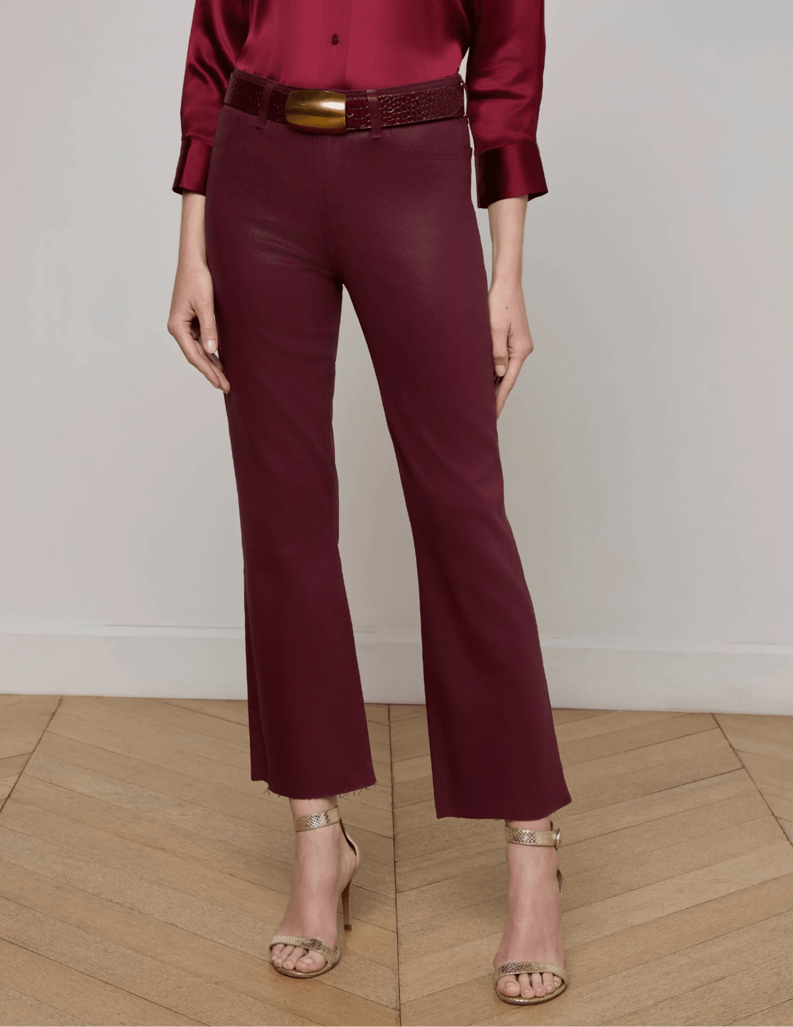 L'AGENCE Kendra High Rise Cropped Coated Jeans In Dark Port Low Profile Zipper