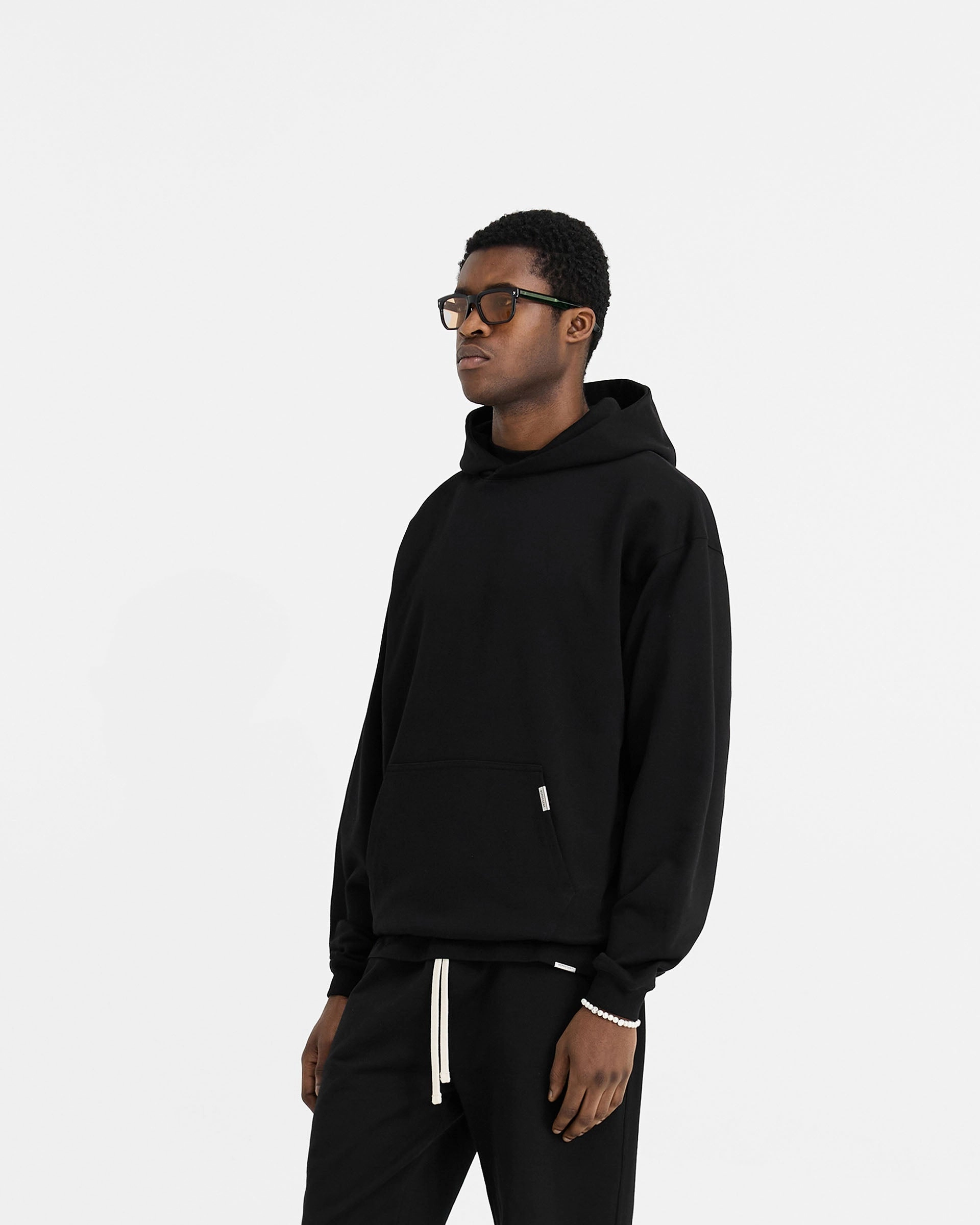 Initial Oversized Hoodie - Black Eco Friendly Dye Process Poly Cotton Blend