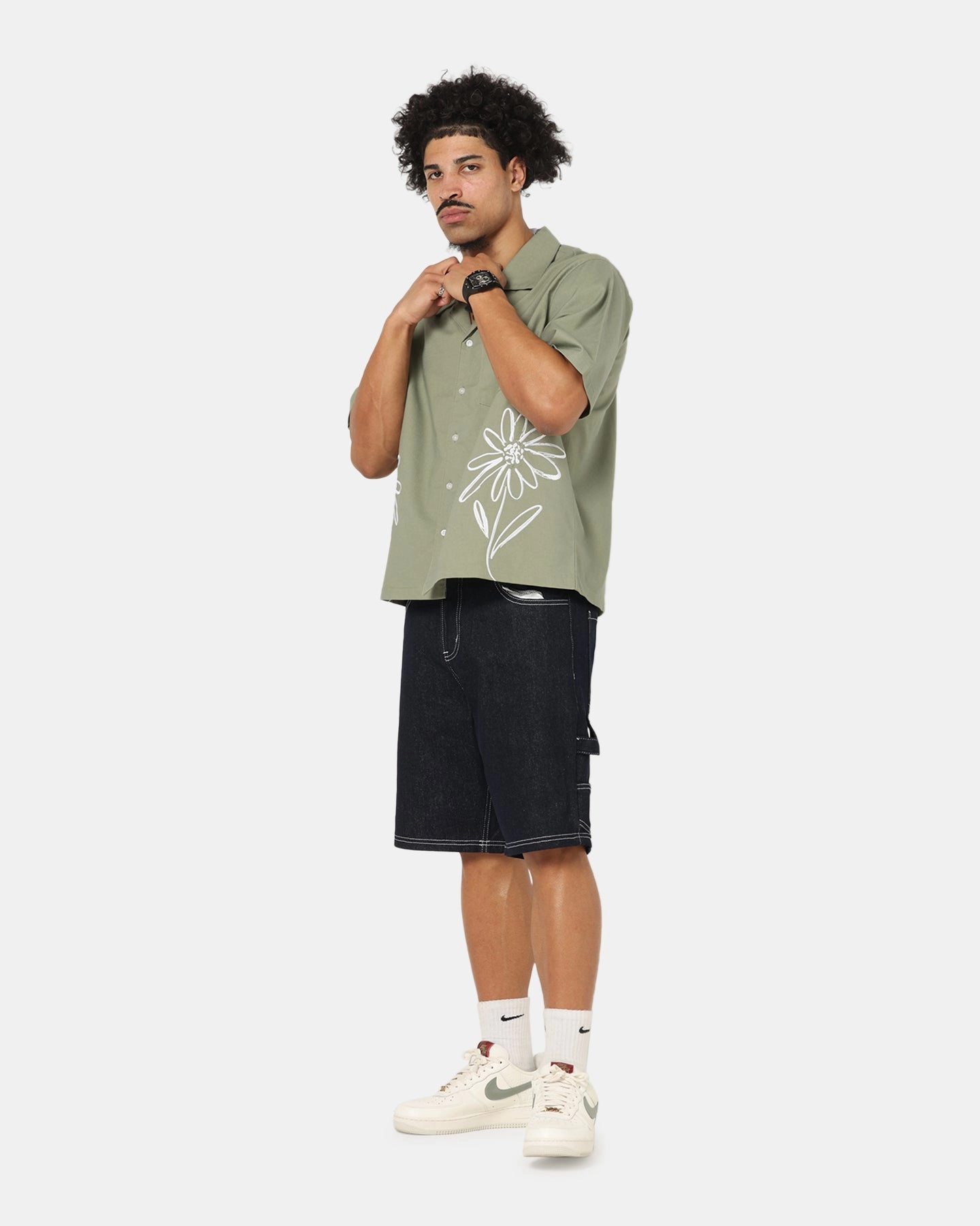 Reflective Safety Trim Flatlock Seam Technology Carre Hand Picked Button Up Shirt Green