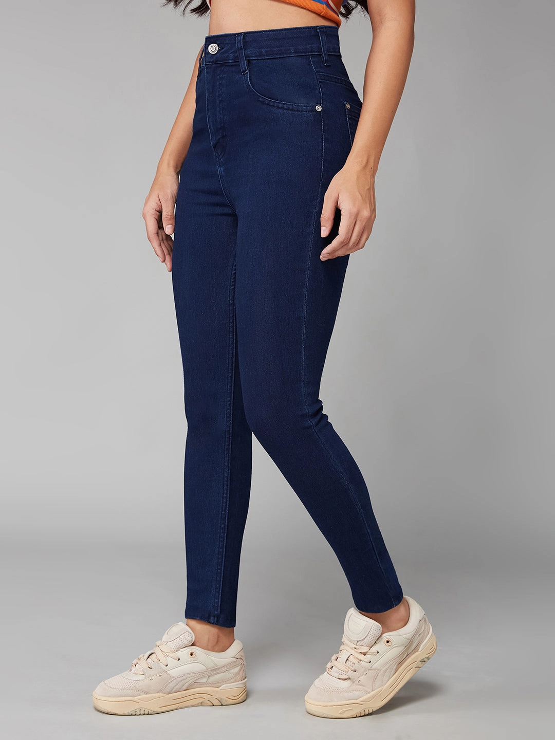 Non Fade Fabric Women's Navy-Blue Skinny-Fit High-Rise Stretchable Denim Jeans