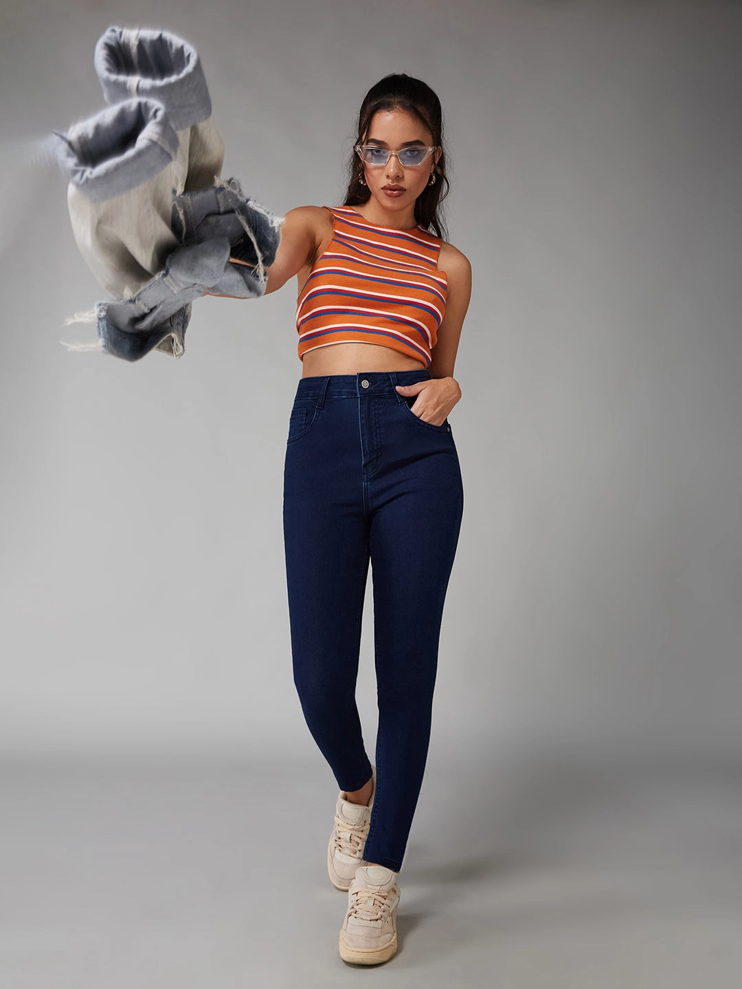 Tailored Style Flattering Fit Women's Navy-Blue Skinny-Fit High-Rise Stretchable Denim Jeans