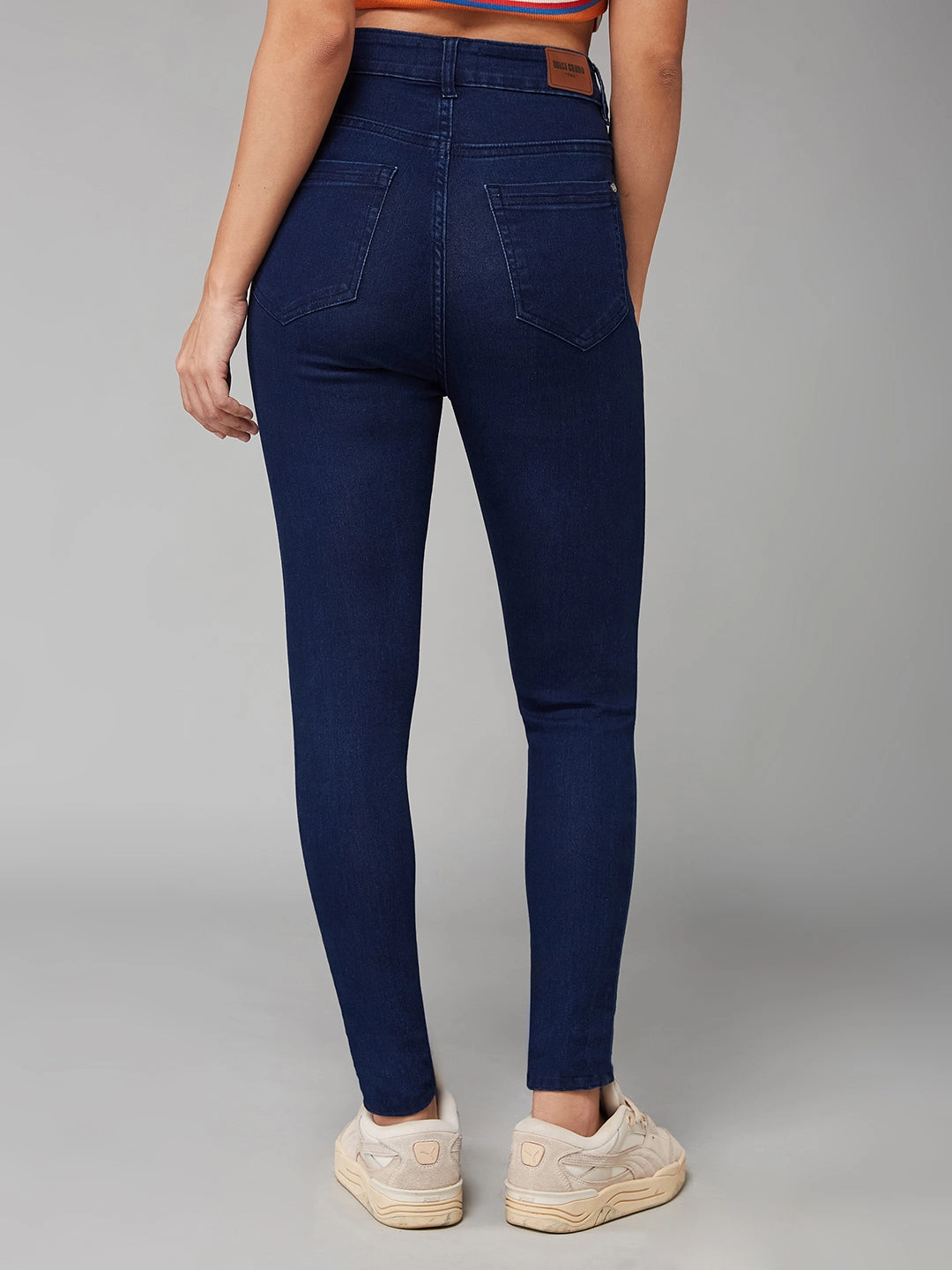 Office Casual Neutral Piece Women's Navy-Blue Skinny-Fit High-Rise Stretchable Denim Jeans
