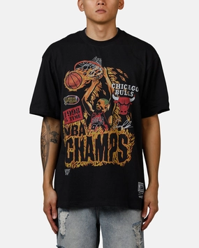 Eco Dye Process EthicallySourcedMaterial Mitchell & Ness Chicago Bulls On Fire T-Shirt Faded Black