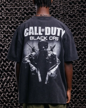 Goat Crew X Call Of Duty Black Ops Vintage T-Shirt Black Acidwash Relaxed Fit Shirt