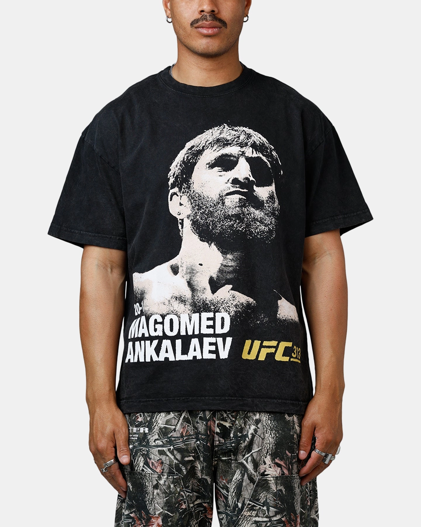 UFC By Culture Kings Magomed Ankalaev 313 T-Shirt Black Acidwash Loose Blouse Durable Color Retention