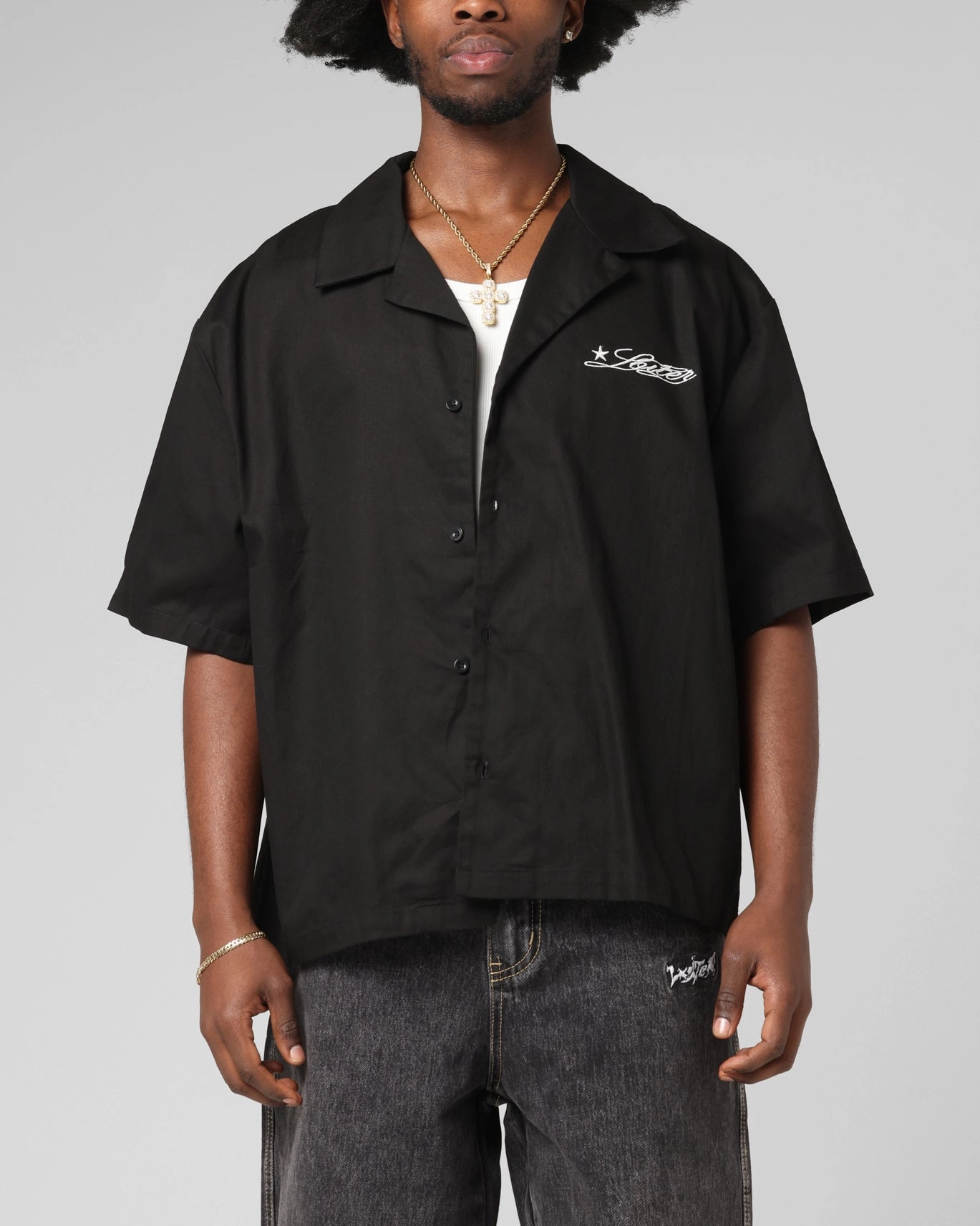 TurtleneckDesign Loiter Daytona Button Up Shirt Black